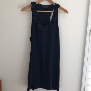 Black silk dress with ruffle neck